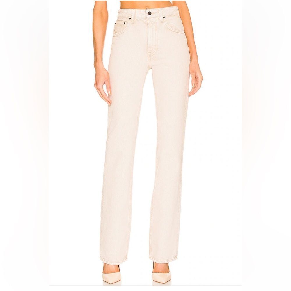 GRLFRND Melanie high rise jeans Montana tan beige boot cut straight Revolve 28